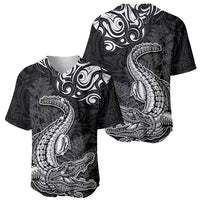 New Zealand Crocodile Tattoo and Fern Baseball Jersey Maori Pattern