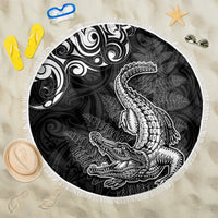 New Zealand Crocodile Tattoo and Fern Beach Blanket Maori Pattern LT03 One Size 150cm Black - Polynesian Pride