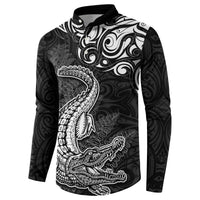 New Zealand Crocodile Tattoo and Fern Button Sweatshirt Maori Pattern LT03 - Polynesian Pride