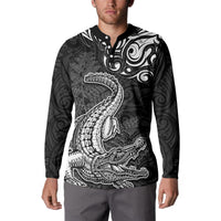 New Zealand Crocodile Tattoo and Fern Button Sweatshirt Maori Pattern LT03 - Polynesian Pride