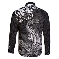 New Zealand Crocodile Tattoo and Fern Family Matching Off The Shoulder Long Sleeve Dress and Hawaiian Shirt Maori Pattern LT03 - Polynesian Pride