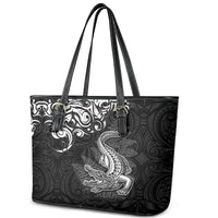 New Zealand Crocodile Tattoo and Fern Leather Tote Bag Maori Pattern LT03 - Polynesian Pride