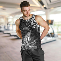 New Zealand Crocodile Tattoo and Fern Men Tank Top Maori Pattern LT03 Black - Polynesian Pride