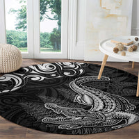 New Zealand Crocodile Tattoo and Fern Round Carpet Maori Pattern