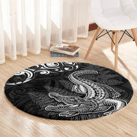 New Zealand Crocodile Tattoo and Fern Round Carpet Maori Pattern