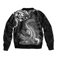 New Zealand Crocodile Tattoo and Fern Sleeve Zip Bomber Jacket Maori Pattern LT03 - Polynesian Pride