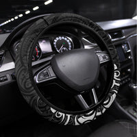 New Zealand Crocodile Tattoo and Fern Steering Wheel Cover Maori Pattern LT03 Universal Fit Black - Polynesian Pride