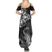 New Zealand Crocodile Tattoo and Fern Summer Maxi Dress Maori Pattern LT03 - Polynesian Pride