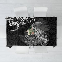 New Zealand Crocodile Tattoo and Fern Tablecloth Maori Pattern LT03 Black - Polynesian Pride