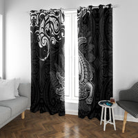New Zealand Crocodile Tattoo and Fern Window Curtain Maori Pattern LT03 With Grommets Black - Polynesian Pride