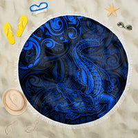 New Zealand Crocodile Tattoo and Fern Beach Blanket Maori Pattern Blue Color LT03 One Size 150cm Blue - Polynesian Pride