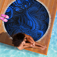 New Zealand Crocodile Tattoo and Fern Beach Blanket Maori Pattern Blue Color LT03 - Polynesian Pride