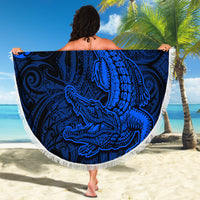 New Zealand Crocodile Tattoo and Fern Beach Blanket Maori Pattern Blue Color LT03 - Polynesian Pride