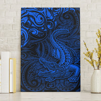 New Zealand Crocodile Tattoo and Fern Canvas Wall Art Maori Pattern Blue Color LT03 Without Frame Blue - Polynesian Pride