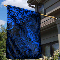 New Zealand Crocodile Tattoo and Fern Garden Flag Maori Pattern Blue Color LT03 - Polynesian Pride