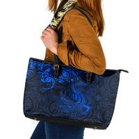 New Zealand Crocodile Tattoo and Fern Leather Tote Bag Maori Pattern Blue Color LT03 Blue - Polynesian Pride