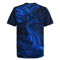 New Zealand Crocodile Tattoo and Fern Rugby Jersey Maori Pattern Blue Color LT03 - Polynesian Pride