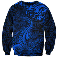 New Zealand Crocodile Tattoo and Fern Sweatshirt Maori Pattern Blue Color LT03 Unisex Blue - Polynesian Pride