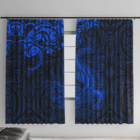 New Zealand Crocodile Tattoo and Fern Window Curtain Maori Pattern Blue Color LT03 With Hooks Blue - Polynesian Pride