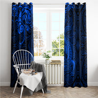 New Zealand Crocodile Tattoo and Fern Window Curtain Maori Pattern Blue Color LT03 - Polynesian Pride