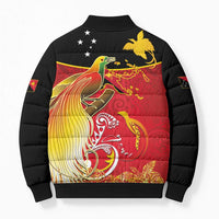 Papua New Guinea Independence Day Bomber Puffer Jacket Happy Anniversary 50th Bird-of-paradise Melanesian Tattoos - Polynesian Pride