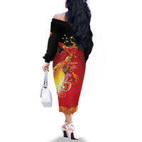 Papua New Guinea Independence Day Family Matching Off The Shoulder Long Sleeve Dress and Hawaiian Shirt Happy Anniversary 50th Bird-of-paradise Melanesian Tattoos - Polynesian Pride
