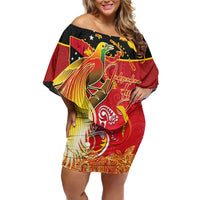 Papua New Guinea Independence Day Off Shoulder Short Dress Happy Anniversary 50th Bird-of-paradise Melanesian Tattoos - Polynesian Pride