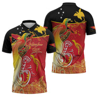 Papua New Guinea Independence Day Zipper Polo Shirt Happy Anniversary 50th Bird-of-paradise Melanesian Tattoos - Polynesian Pride