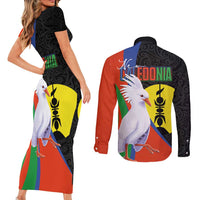 New Caledonia Couples Matching Short Sleeve Bodycon Dress and Long Sleeve Button Shirt Kagu Bird and The Seal with Melanesian Culture - Polynesian Pride