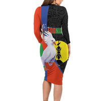 New Caledonia Family Matching Long Sleeve Bodycon Dress and Hawaiian Shirt Kagu Bird and The Seal with Melanesian Culture - Polynesian Pride