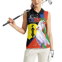 New Caledonia Women Sleeveless Polo Shirt Kagu Bird and The Seal with Melanesian Culture - Polynesian Pride