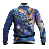 Marshall Islands Manit Day Baseball Jacket Grunge National Flag with Whales and Tribal Tattoos - Polynesian Pride