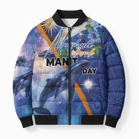 Marshall Islands Manit Day Bomber Puffer Jacket Grunge National Flag with Whales and Tribal Tattoos - Polynesian Pride