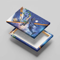 Marshall Islands Manit Day Canvas Wall Art Grunge National Flag with Whales and Tribal Tattoos - Polynesian Pride