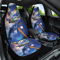 Marshall Islands Manit Day Car Seat Cover Grunge National Flag with Whales and Tribal Tattoos - Polynesian Pride