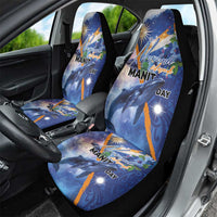 Marshall Islands Manit Day Car Seat Cover Grunge National Flag with Whales and Tribal Tattoos - Polynesian Pride