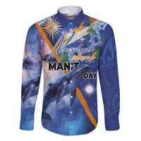 Marshall Islands Manit Day Family Matching Mermaid Dress and Hawaiian Shirt Grunge National Flag with Whales and Tribal Tattoos - Polynesian Pride