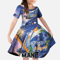Marshall Islands Manit Day Family Matching Off The Shoulder Long Sleeve Dress and Hawaiian Shirt Grunge National Flag with Whales and Tribal Tattoos - Polynesian Pride
