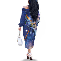 Marshall Islands Manit Day Family Matching Off The Shoulder Long Sleeve Dress and Hawaiian Shirt Grunge National Flag with Whales and Tribal Tattoos - Polynesian Pride