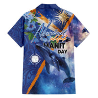 Marshall Islands Manit Day Family Matching Short Sleeve Bodycon Dress and Hawaiian Shirt Grunge National Flag with Whales and Tribal Tattoos - Polynesian Pride