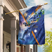 Marshall Islands Manit Day Garden Flag Grunge National Flag with Whales and Tribal Tattoos - Polynesian Pride