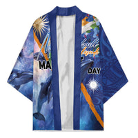 Marshall Islands Manit Day Kimono Grunge National Flag with Whales and Tribal Tattoos - Polynesian Pride