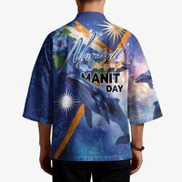 Marshall Islands Manit Day Kimono Grunge National Flag with Whales and Tribal Tattoos - Polynesian Pride