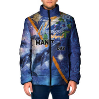 Marshall Islands Manit Day Padded Jacket Grunge National Flag with Whales and Tribal Tattoos LT03 Men Blue - Polynesian Pride