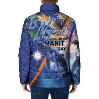 Marshall Islands Manit Day Padded Jacket Grunge National Flag with Whales and Tribal Tattoos LT03 - Polynesian Pride