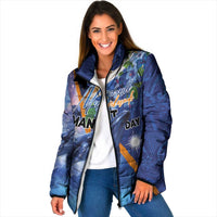 Marshall Islands Manit Day Padded Jacket Grunge National Flag with Whales and Tribal Tattoos LT03 Women Blue - Polynesian Pride