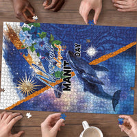 Marshall Islands Manit Day Puzzle Grunge National Flag with Whales and Tribal Tattoos LT03 - Polynesian Pride