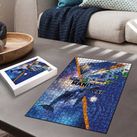 Marshall Islands Manit Day Puzzle Grunge National Flag with Whales and Tribal Tattoos LT03 - Polynesian Pride