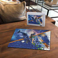 Marshall Islands Manit Day Puzzle Grunge National Flag with Whales and Tribal Tattoos LT03 - Polynesian Pride