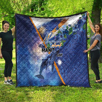 Marshall Islands Manit Day Quilt Grunge National Flag with Whales and Tribal Tattoos - Polynesian Pride